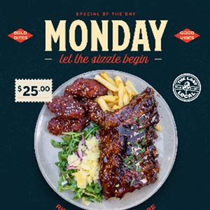 Juicy Ribs, Saucy Wings, Happy Monday