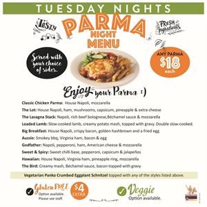 Tuesday $18 Parma night