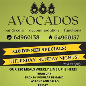 $20 Weeknight dinner specials 