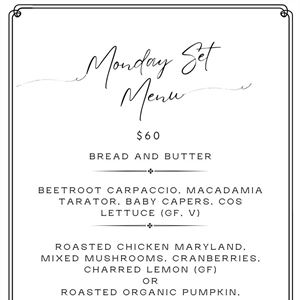 Monday Set Menu $60