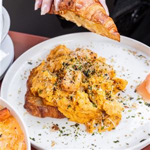 Big Prawn Omelette on Croissant